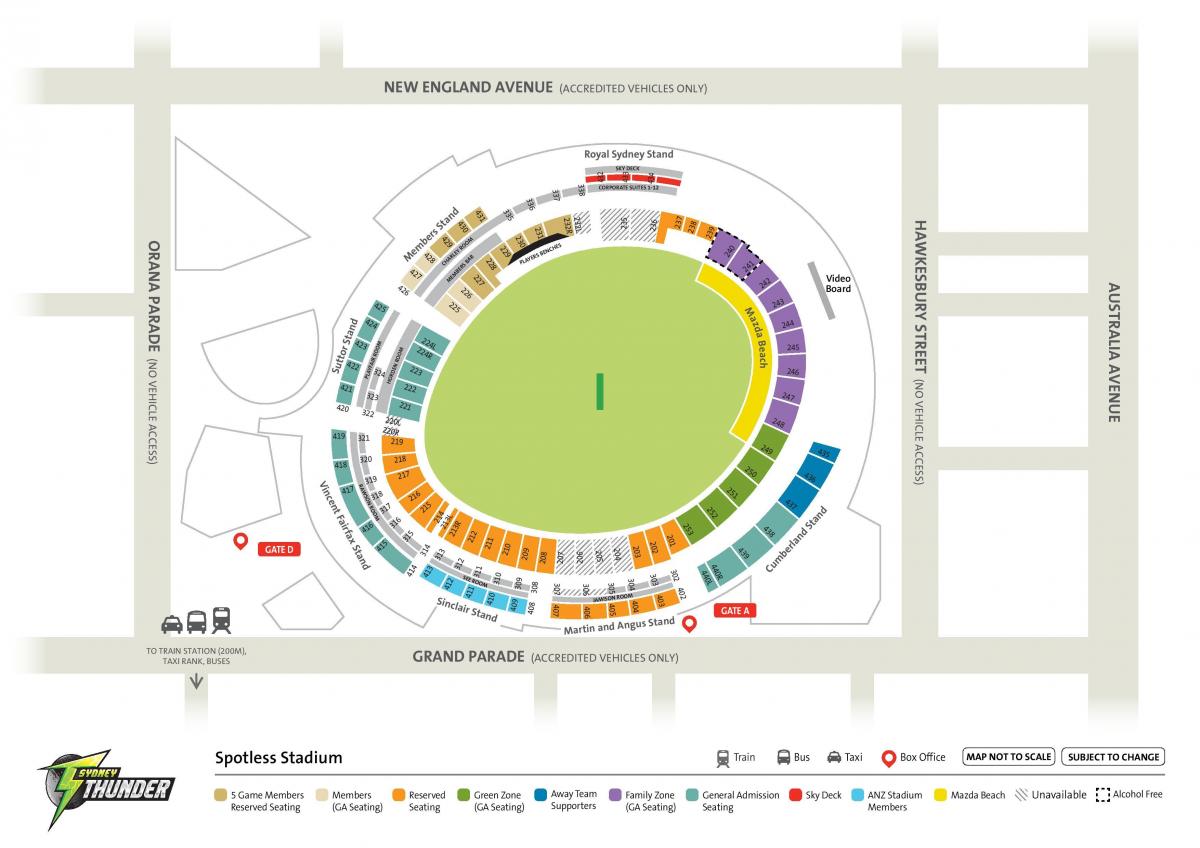 kaart van vlekkeloos stadion sydney