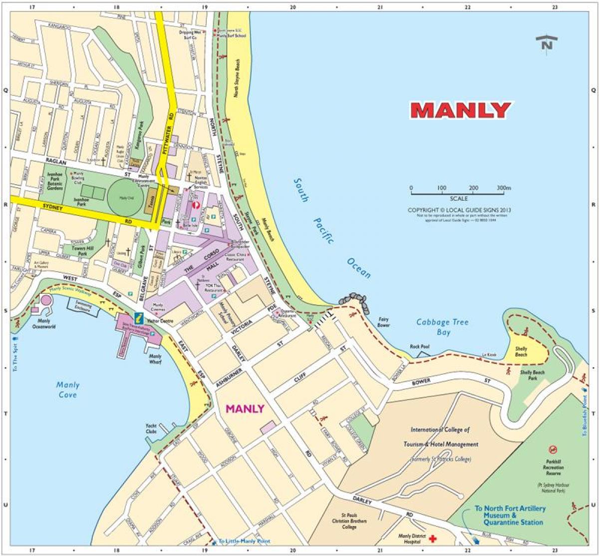 kaart van manly beach