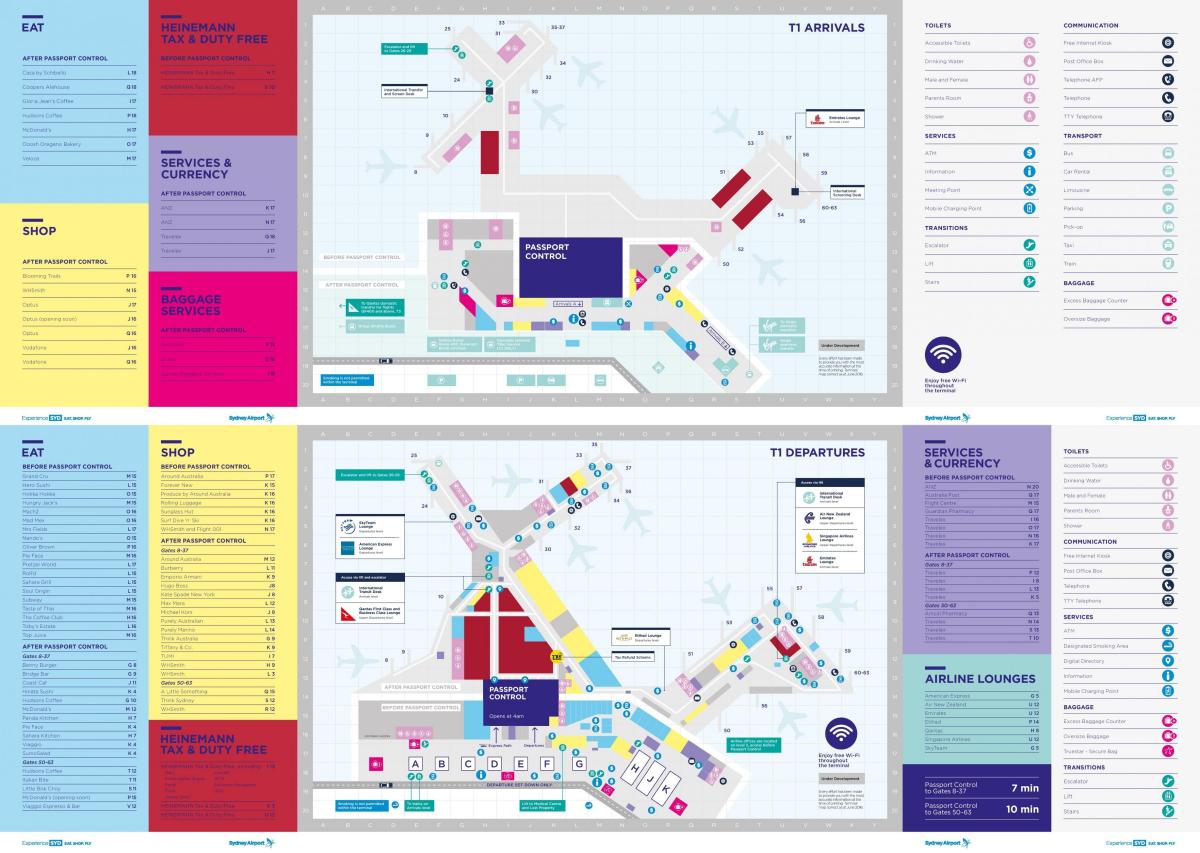 kaart van sydney airport terminal 1