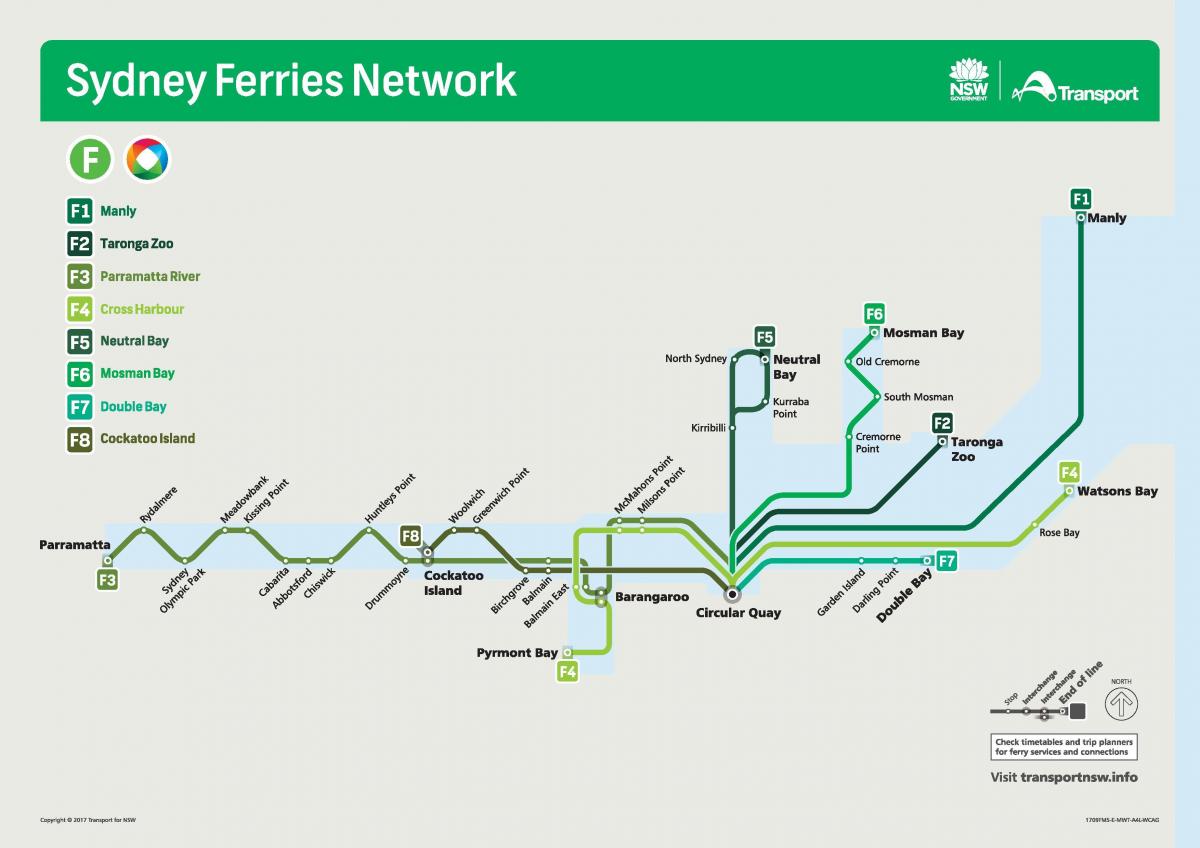 sydney ferries netwerk kaart