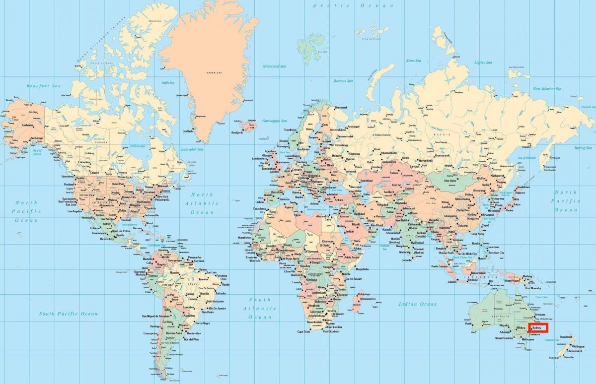 sydney op de kaart van de wereld